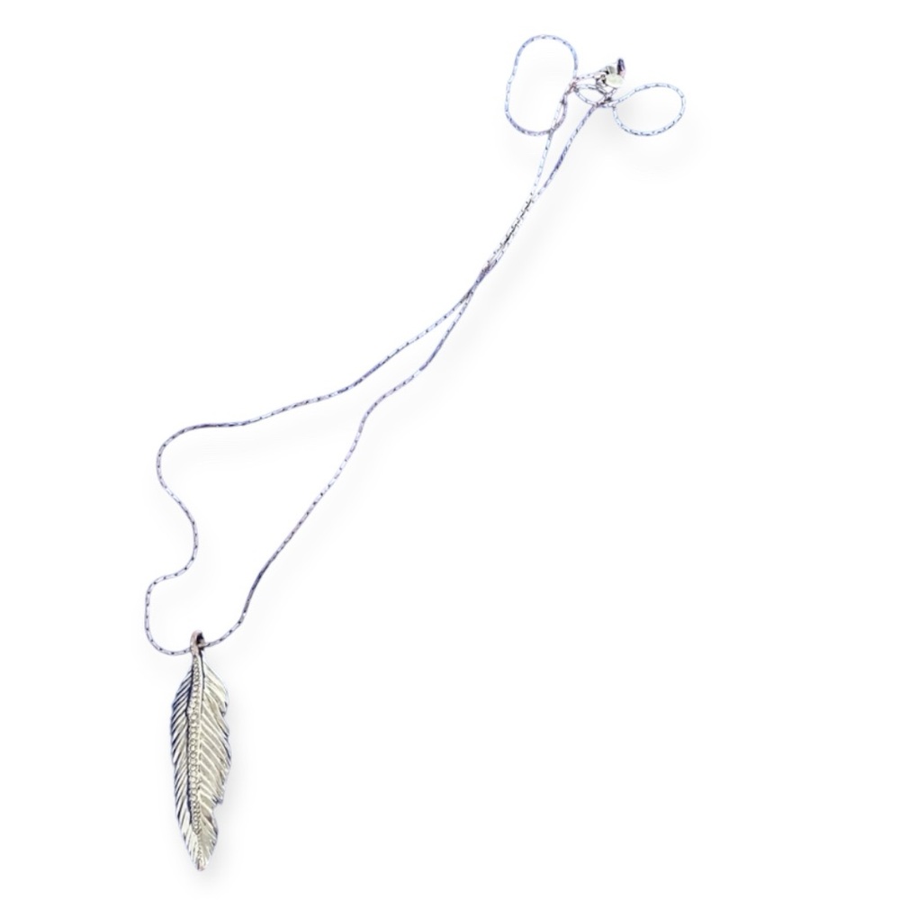 Express Silver Tone Feather Pendant Long Necklace Rhinestone Boho Western